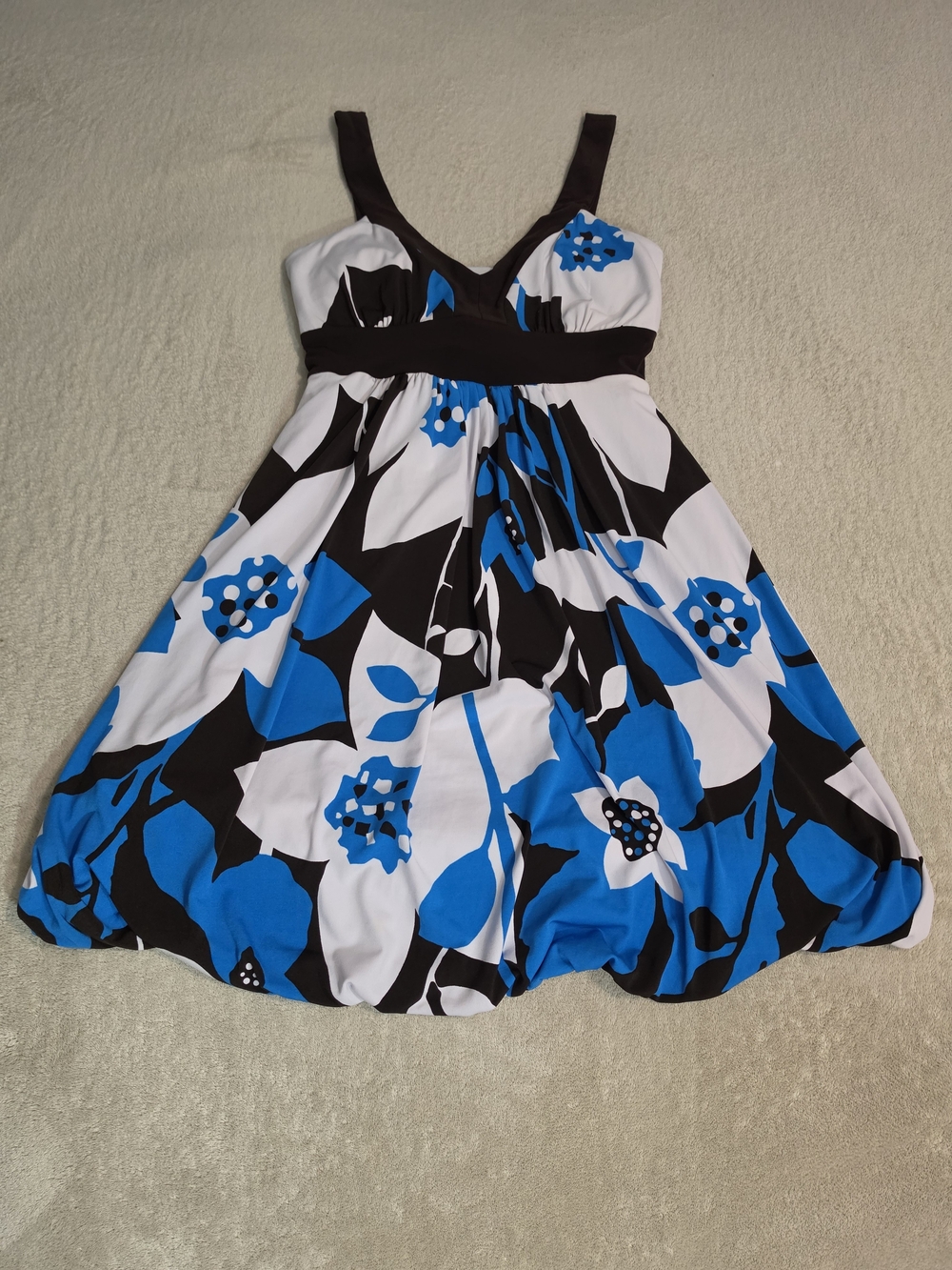 Bisou Bisou Black, White & Blue Floral Empire Dress